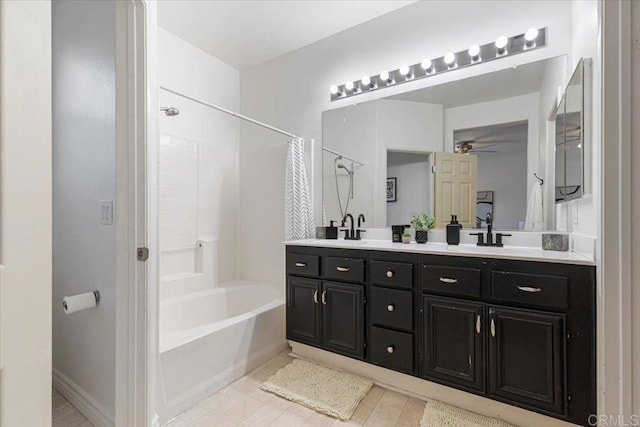 645 Sumner Way Unit 3, Oceanside, CA 92058 - full bathroom featuring shower / bathtub combination with curtain, ceiling fan, and double vanity