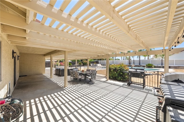 32642 Durango Ct, Wildomar, CA 92595 - view of patio / terrace featuring area for grilling, a pergola, a pool, and outdoor dining space