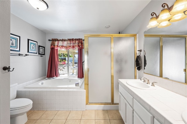 32642 Durango Ct, Wildomar, CA 92595 - full bathroom featuring double vanity, tile patterned floors, a shower stall, and a bath