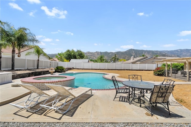 32642 Durango Ct, Wildomar, CA 92595 - view of swimming pool with a mountain view, a fenced backyard, a patio, and a pergola