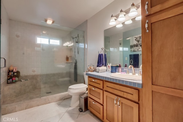 4002 Camerino St, Lakewood, CA 90712 - full bath featuring a stall shower, toilet, tile patterned floors, and vanity