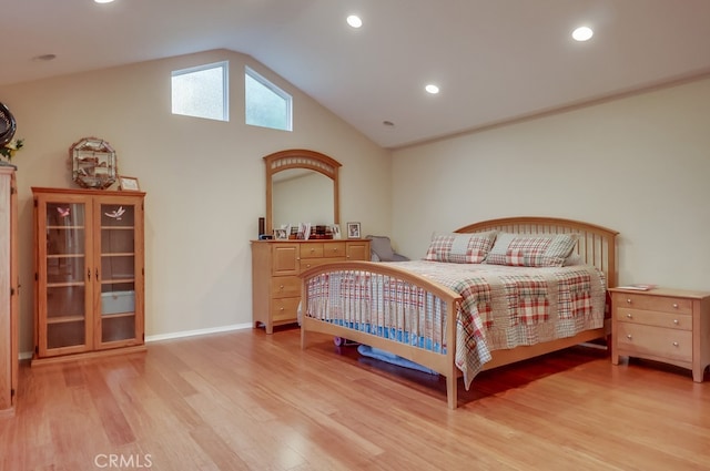 4002 Camerino St, Lakewood, CA 90712 - bedroom with vaulted ceiling, light wood-style flooring, recessed lighting, and baseboards