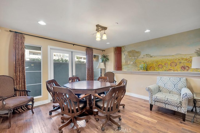 13200 Moorpark St Unit 201, Sherman Oaks, CA 91423 - dining space featuring baseboards, hardwood / wood-style floors, and recessed lighting