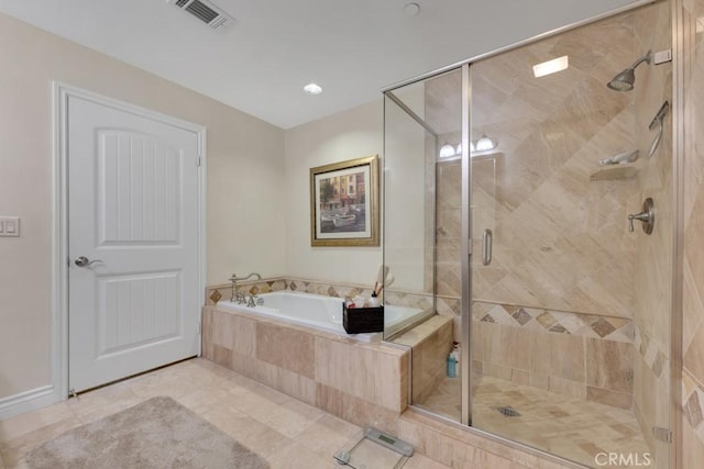 13200 Moorpark St Unit 201, Sherman Oaks, CA 91423 - bathroom with a garden tub, a stall shower, and tile patterned floors