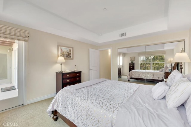 13200 Moorpark St Unit 201, Sherman Oaks, CA 91423 - bedroom with carpet flooring, a tray ceiling, a closet, and baseboards