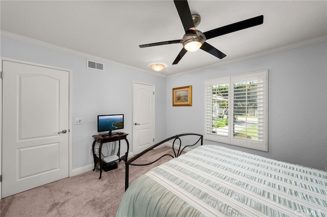 1738 N Ukiah Way, Upland, CA 91784 - bedroom featuring carpet floors, crown molding, baseboards, and a ceiling fan