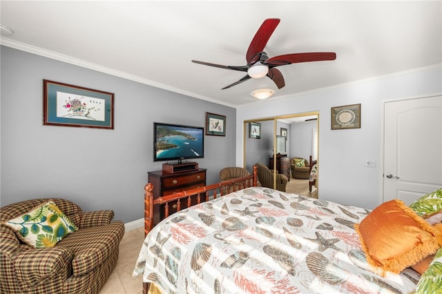 1738 N Ukiah Way, Upland, CA 91784 - bedroom with ornamental molding, a closet, ceiling fan, and baseboards