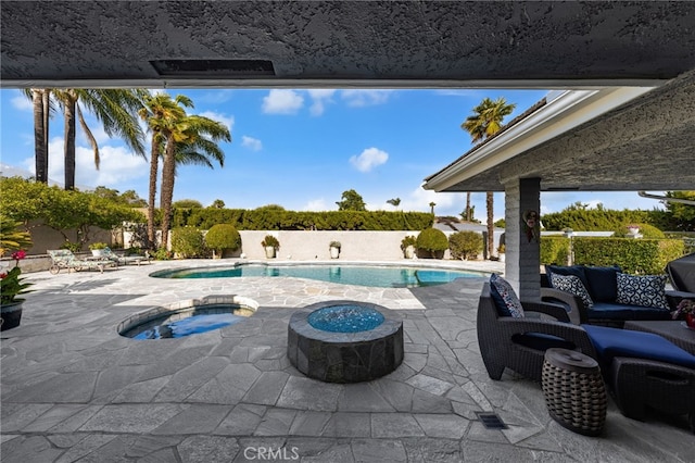 1738 N Ukiah Way, Upland, CA 91784 - view of pool featuring a patio, an in-ground hot tub, an outdoor hangout area, and a fenced backyard