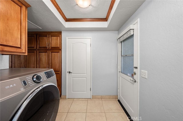 1738 N Ukiah Way, Upland, CA 91784 - washroom featuring washer / dryer, cabinet space, light tile patterned floors, crown molding, and baseboards