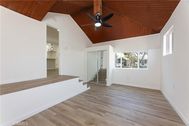 1342 W Magnolia St, Compton, CA 90220 - unfurnished room featuring wood ceiling, vaulted ceiling, stairs, wood finished floors, and ceiling fan