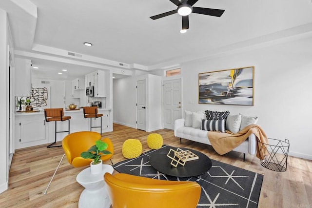 3581 Cameo Dr Unit 35, Oceanside, CA 92056 - living area with ceiling fan, light wood-style flooring, and recessed lighting