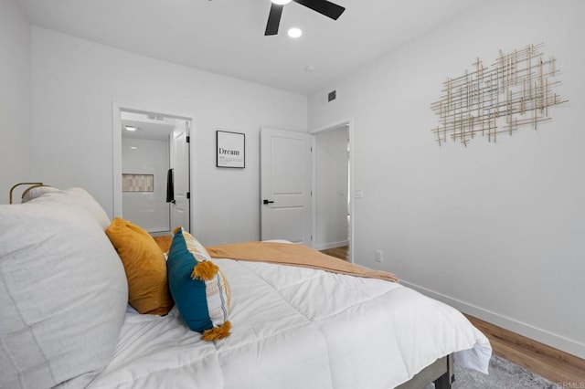 3581 Cameo Dr Unit 35, Oceanside, CA 92056 - bedroom with wood finished floors, recessed lighting, and a ceiling fan