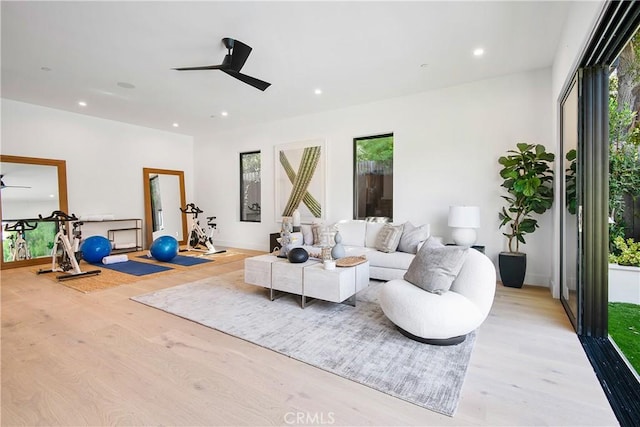 16828 Otsego St, Encino, CA 91436 - living room with ceiling fan, light wood finished floors, and recessed lighting