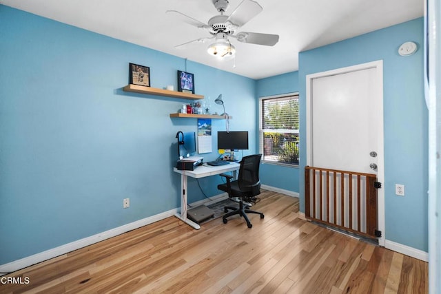 27585 Pamplico Dr, Valencia, CA 91354 - office with wood finished floors, baseboards, and ceiling fan