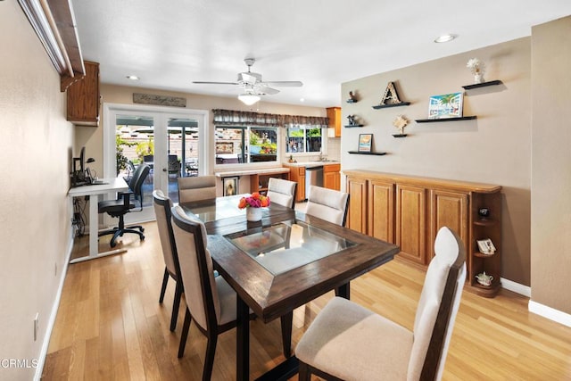 27585 Pamplico Dr, Valencia, CA 91354 - dining area featuring light wood-type flooring, ceiling fan, baseboards, recessed lighting, and an office area