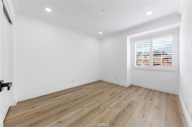 14121 Exeter Ct, Fontana, CA 92336 - spare room featuring ornamental molding, light wood-style flooring, recessed lighting, and baseboards