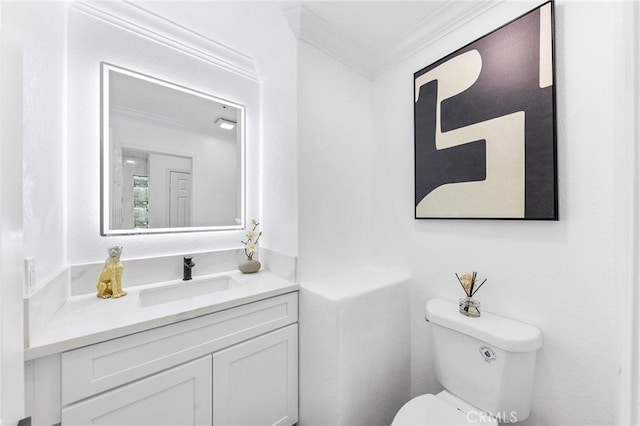 14121 Exeter Ct, Fontana, CA 92336 - bathroom featuring ornamental molding, toilet, and vanity