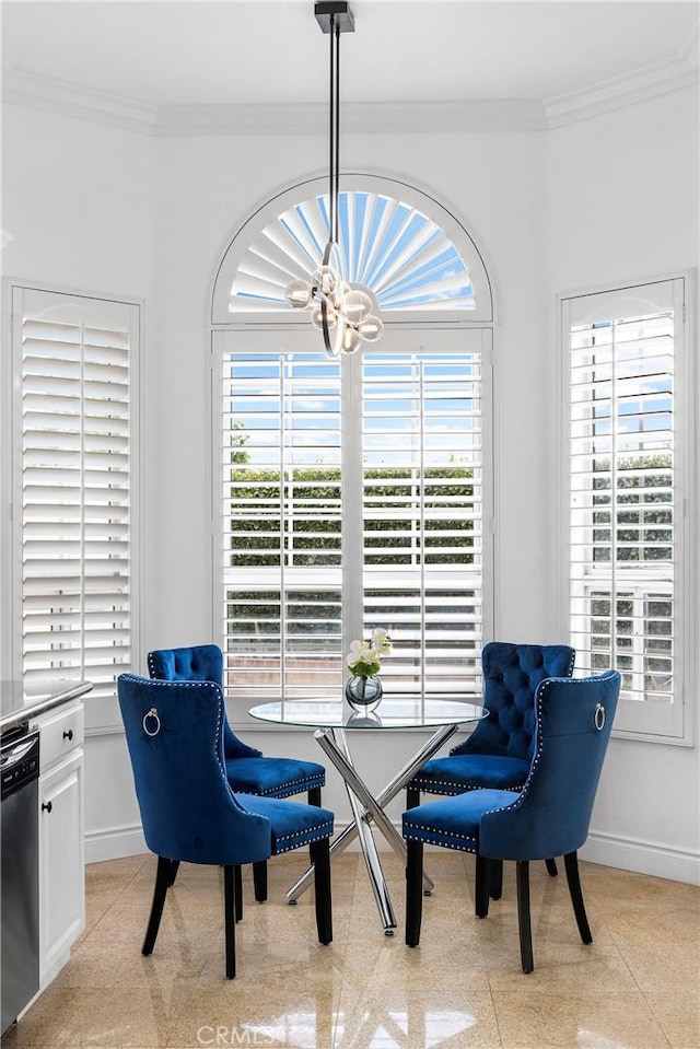 14121 Exeter Ct, Fontana, CA 92336 - sitting room featuring ornamental molding, a chandelier, and baseboards