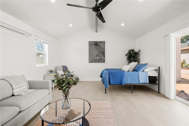 453 N Walker Ave, San Pedro, CA 90732 - bedroom featuring a wall mounted air conditioner, light wood-style floors, multiple windows, baseboards, and recessed lighting