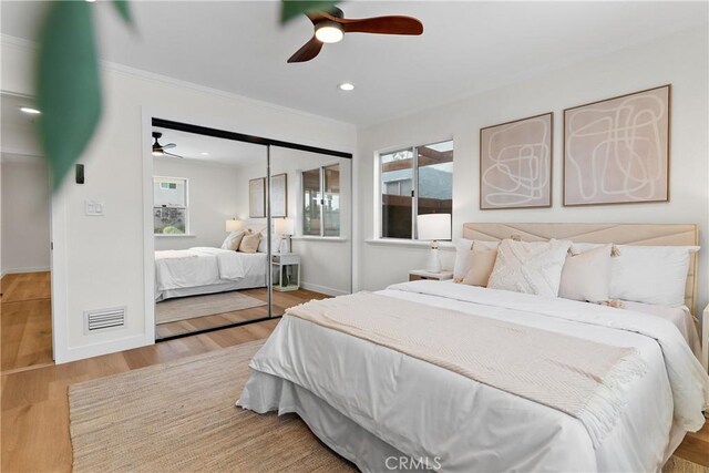 2011 Reynosa Dr, Torrance, CA 90501 - bedroom with multiple windows, baseboards, wood finished floors, recessed lighting, and a ceiling fan