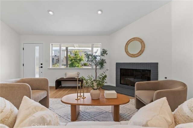 2011 Reynosa Dr, Torrance, CA 90501 - living area featuring wood finished floors, a fireplace, baseboards, and recessed lighting