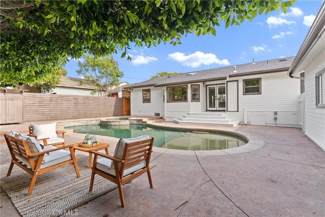 2011 Reynosa Dr, Torrance, CA 90501 - view of swimming pool featuring french doors, a fenced backyard, a patio, and a pool with connected hot tub