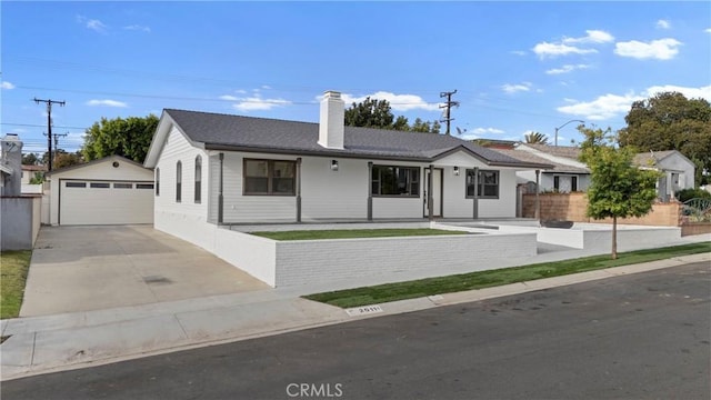 2011 Reynosa Dr, Torrance, CA 90501 - ranch-style home with an outdoor structure, a detached garage, and a chimney