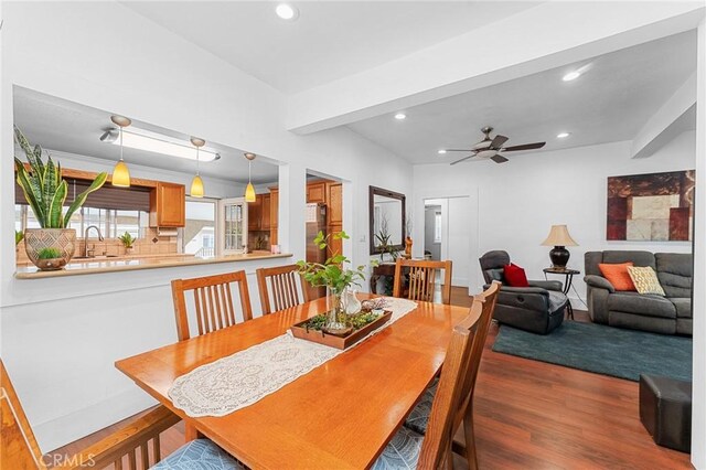 1040 W 3rd St, Pomona, CA 91766 - dining space with wood finished floors, recessed lighting, and ceiling fan