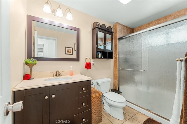 1040 W 3rd St, Pomona, CA 91766 - bathroom featuring toilet, an enclosed shower, vanity, and tile patterned flooring