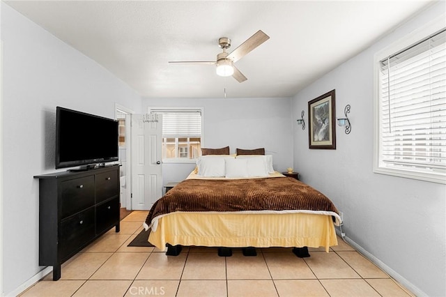 1040 W 3rd St, Pomona, CA 91766 - bedroom with light tile patterned floors, baseboards, and ceiling fan