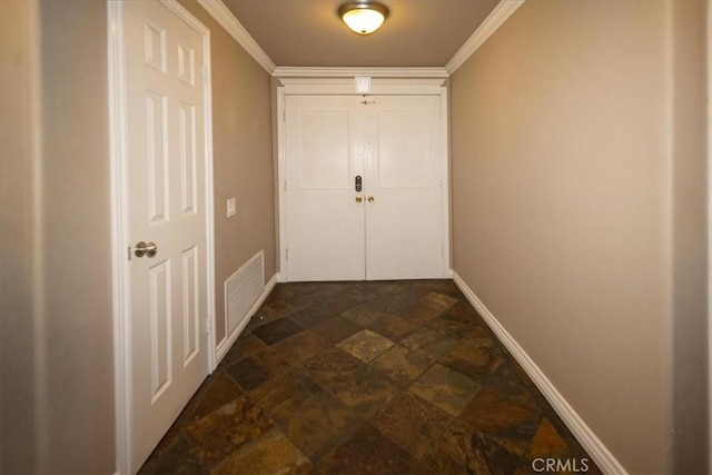 29911 Cactus Pl, Temecula, CA 92592 - hall featuring dark stone finish flooring, baseboards, and crown molding