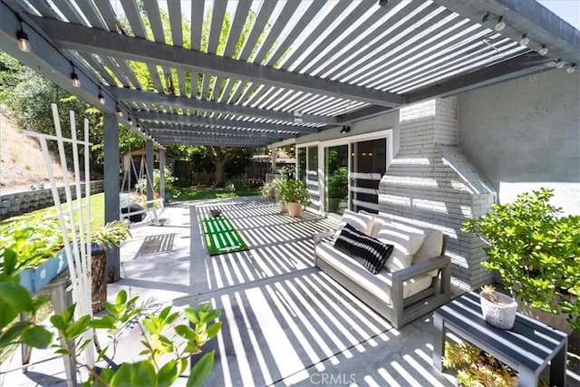 29911 Cactus Pl, Temecula, CA 92592 - fenced backyard with a patio area, a pergola, and an outdoor hangout area