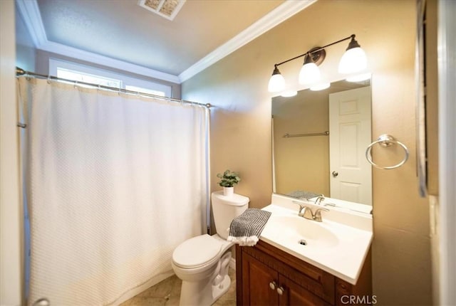 29911 Cactus Pl, Temecula, CA 92592 - full bath featuring vanity, toilet, ornamental molding, and tile patterned floors