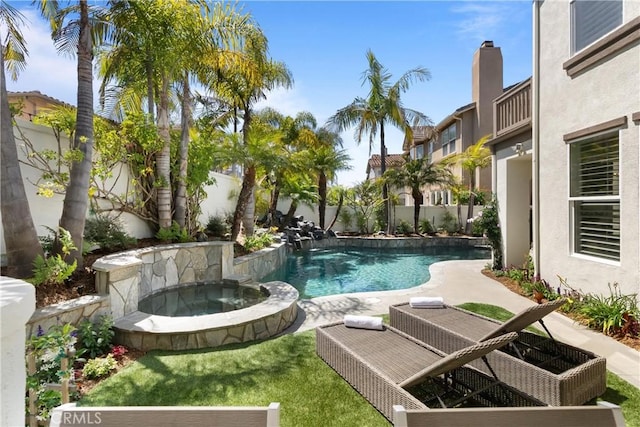 19139 Chandon Ln, Huntington Beach, CA 92648 - view of pool with a fenced backyard and a pool with connected hot tub