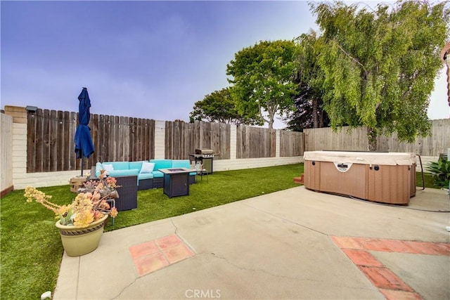 1121 Rose Ct, Grover Beach, CA 93433 - view of patio featuring a hot tub, an outdoor living space with a fire pit, and area for grilling