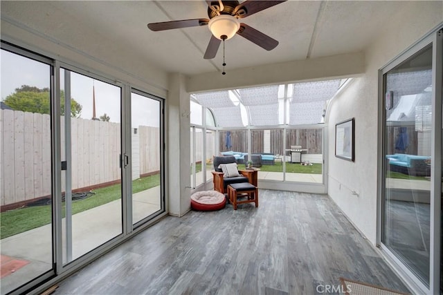 1121 Rose Ct, Grover Beach, CA 93433 - sunroom featuring wood finished floors and ceiling fan