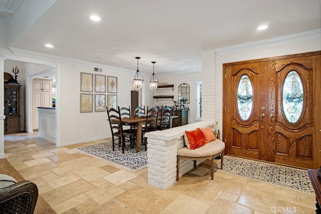 6505 Smoke Tree Ave, Oak Park, CA 91377 - foyer featuring stone tile floors, ornamental molding, recessed lighting, and baseboards