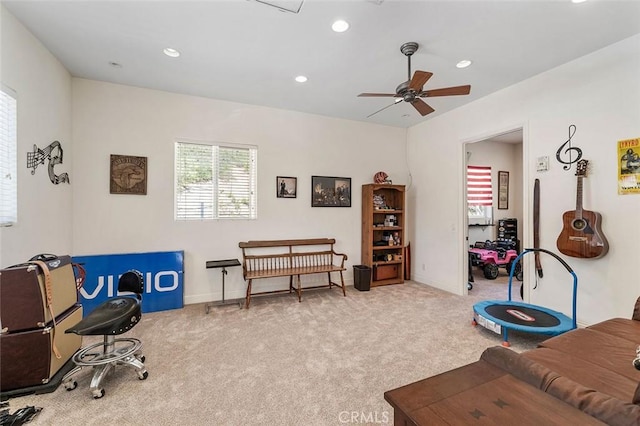41275 Hacienda Dr, Murrieta, CA 92562 - sitting room featuring carpet, ceiling fan, recessed lighting, and baseboards
