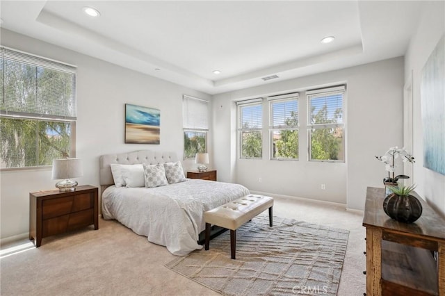 114 Desert Lotus, Irvine, CA 92618 - bedroom featuring a raised ceiling, light carpet, recessed lighting, and baseboards