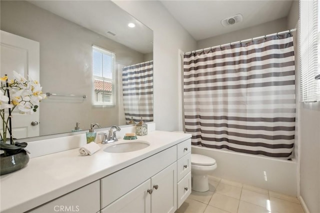 114 Desert Lotus, Irvine, CA 92618 - full bathroom with vanity, toilet, tile patterned flooring, and shower / bathtub combination with curtain