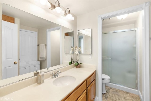 40678 Alondra Dr, Murrieta, CA 92562 - bathroom with vanity, a stall shower, and toilet