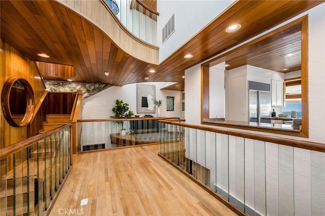 708 The Strand, Manhattan Beach, CA 90266 - hallway with wood finished floors, wood ceiling, and recessed lighting