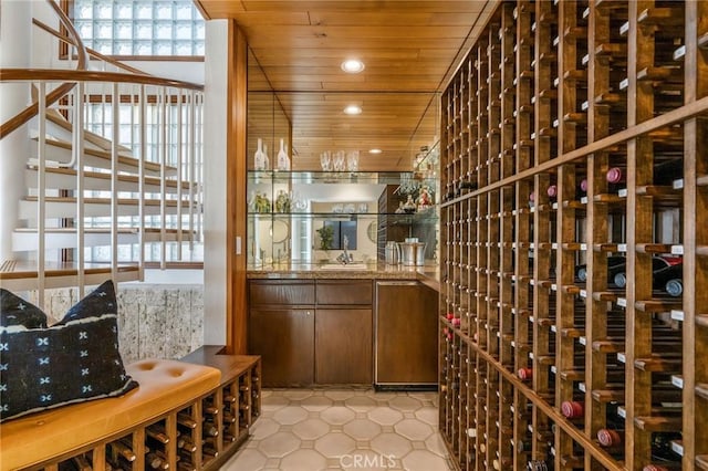 708 The Strand, Manhattan Beach, CA 90266 - wine cellar featuring wood ceiling, recessed lighting, and a sink
