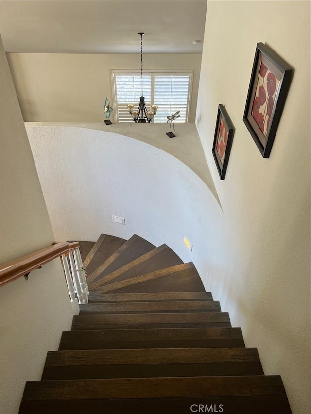 21265 E Fort Bowie Dr, Walnut, CA 91789 - staircase featuring a chandelier