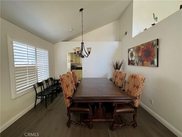 21265 E Fort Bowie Dr, Walnut, CA 91789 - dining space featuring a chandelier, wood finished floors, baseboards, and vaulted ceiling