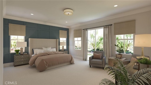 6525 Etiwanda Ave, Rancho Cucamonga, CA 91739 - carpeted bedroom featuring ornamental molding, baseboards, and recessed lighting