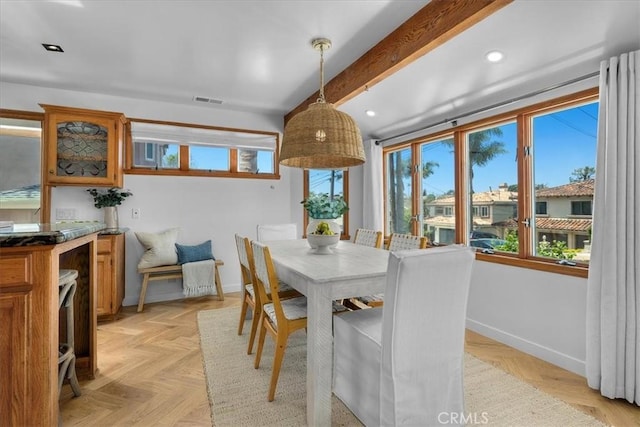 1330 8th St, Manhattan Beach, CA 90266 - dining room with baseboards, recessed lighting, and beamed ceiling