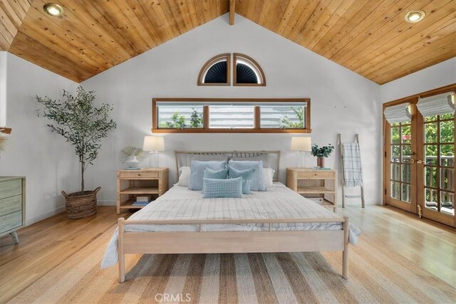 1330 8th St, Manhattan Beach, CA 90266 - bedroom with wood finished floors, lofted ceiling, access to outside, wood ceiling, and recessed lighting