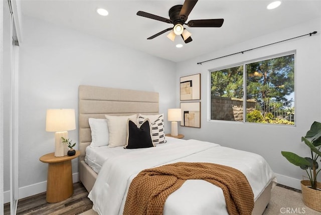 21321 Spruce, Mission Viejo, CA 92692 - bedroom featuring recessed lighting, wood finished floors, and a ceiling fan