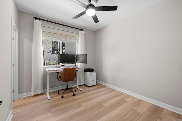 7902 Belluno Way, San Diego, CA 92126 - home office featuring light wood finished floors, ceiling fan, and baseboards
